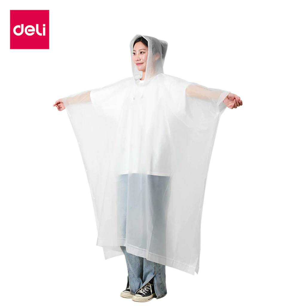 Deli ชุดกันฝน เสื้อกันฝน กันน้ำ EVA แบบหนา มีฮู้ด ทนทาน ไม่ฉีกขาดง่าย ระบายอากาศ ขนาดเล็ก พกพาสะดวก มี3สี Raincoat