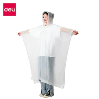 Deli ชุดกันฝน เสื้อกันฝน กันน้ำ EVA แบบหนา มีฮู้ด ทนทาน ไม่ฉีกขาดง่าย ระบายอากาศ ขนาดเล็ก พกพาสะดวก มี3สี Raincoat