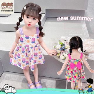 ชุดเดรสลายดอกไม้สำหรับเด็กหญิง ชุดกระโปรงสายเดี่ยวเด็กหญิง ก…