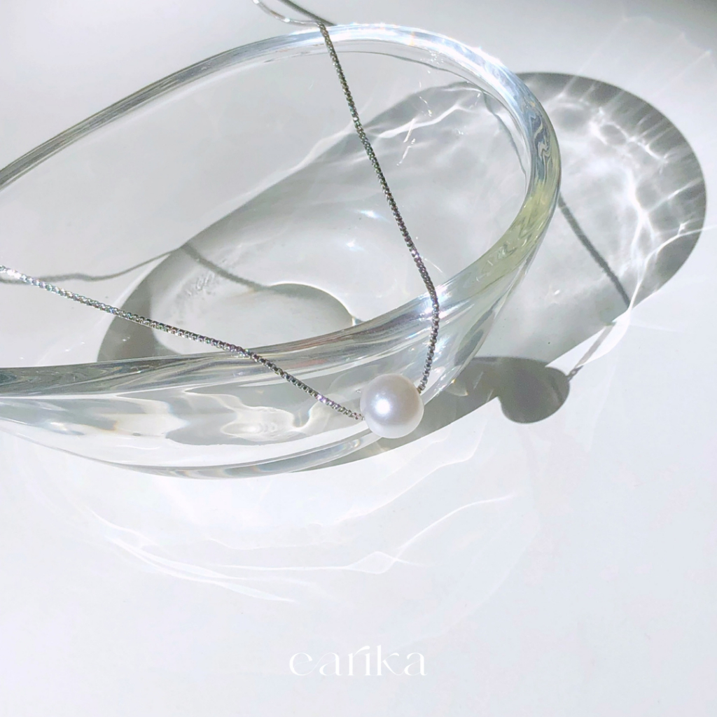 earika.earrings - white pearl dot necklace สร้อยคอเงินแท้จี้ไข่มุกเม็ดเดี่ยว S92.5 ปรับขนาดได้