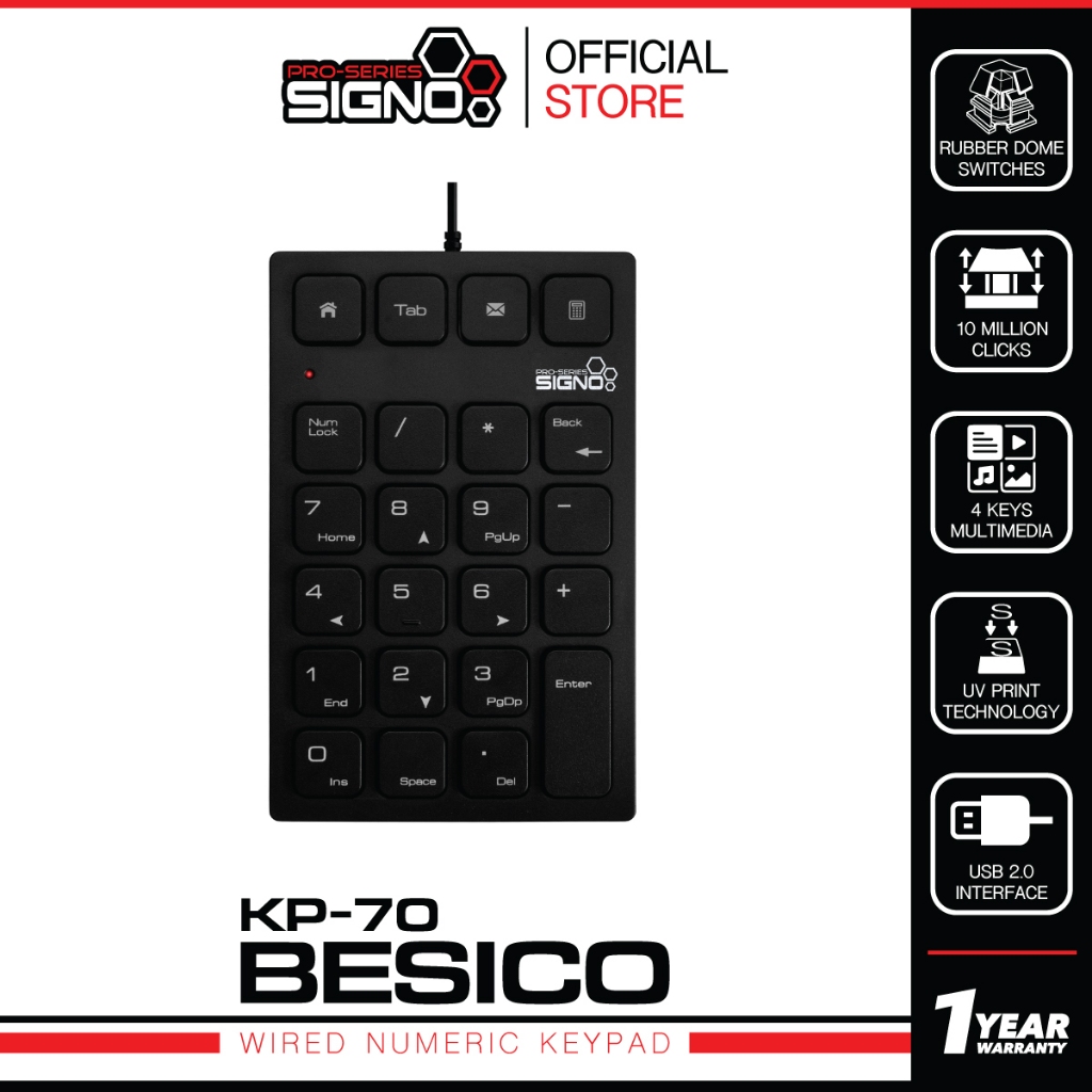 SIGNO Wired Numeric Keypad BESICO รุ่น KP-70 (คีย์บอร์ดตัวเลข)