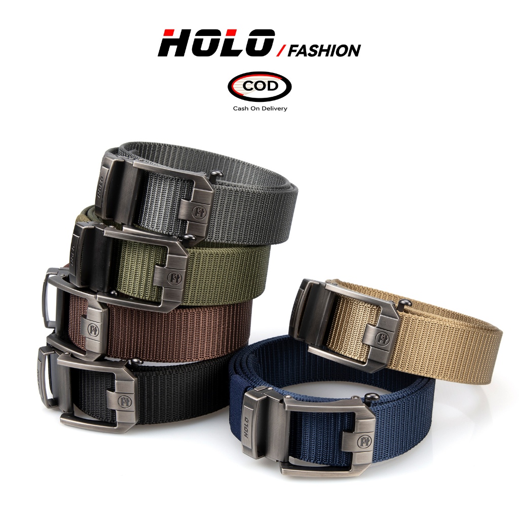 HOLO เข็มขัด คุณภาพสูง แฟชั่น เข็มขัดผู้ชาย ไนลอน หัวเข็มขัด โลหะผสม 6 สี COD
