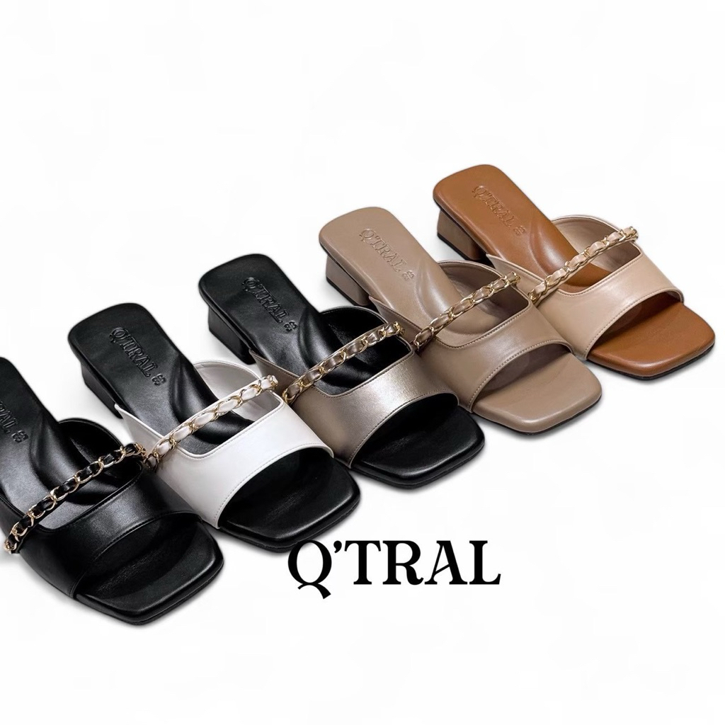 [QT020] รองเท้าส้นสูงพื้นนิ่ม ตกแต่งโซ่คาด แบรนด์คิวทรัล Q’TRAL