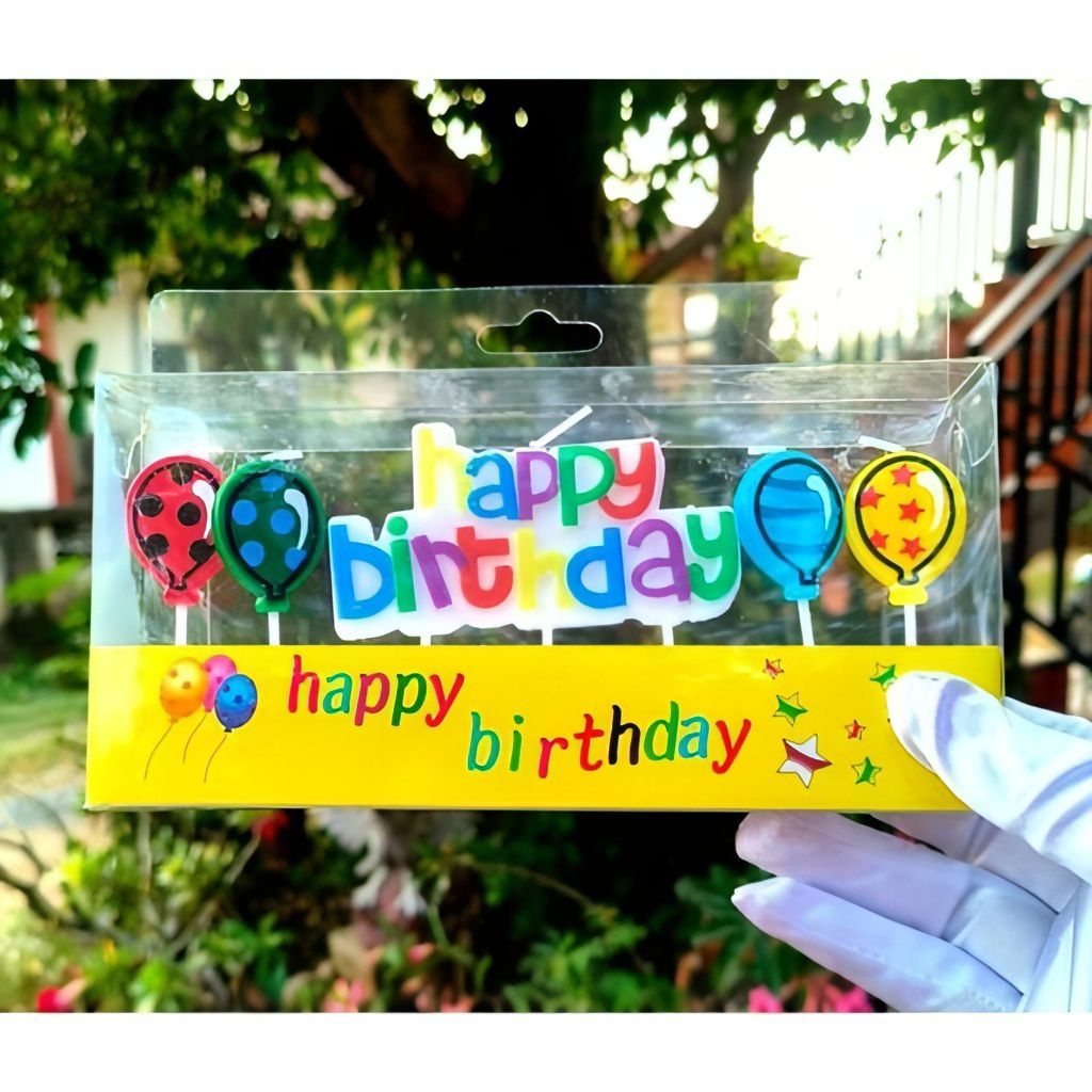 เทียนวันเกิด Happy Birthday ลายลูกโป่ง ภาษาอังกฤษ