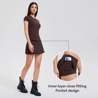 Cosleaf เสื้อออกกำลังกายแขนสั้น ดีไซน์กระดุมครึ่งตัวเข้ารูป กระโปรงทรงตรงมีซับในตัวผ้าเย็เบาสบายไปเที่ยวค่าเฟ่ได้ทุกลุค