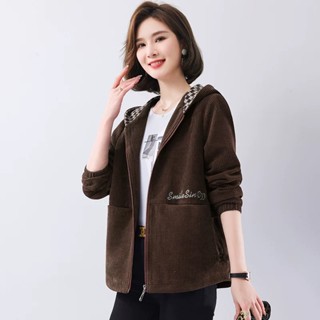 เสื้อแจ็คเก็ตผู้หญิงมีกระเป๋าและหมวกและซิปผ้ากำมะหยี่ กันหนา…