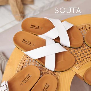 ⛄️Souta รองเท้าแตะสไตล์วินเทจ รวมรุ่นสายขาวพื้นน้ำตาล ไบเก้น⛅️ >> *ลด1ไซส์*