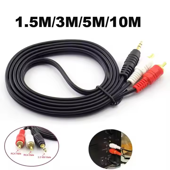 สายสัญญาณเสียง 1.5M/3M/5M/10M/15M สายสัญญาณเสียง 1 ถึง 2 สายเชื่อมต่อ 3.5 มม.
