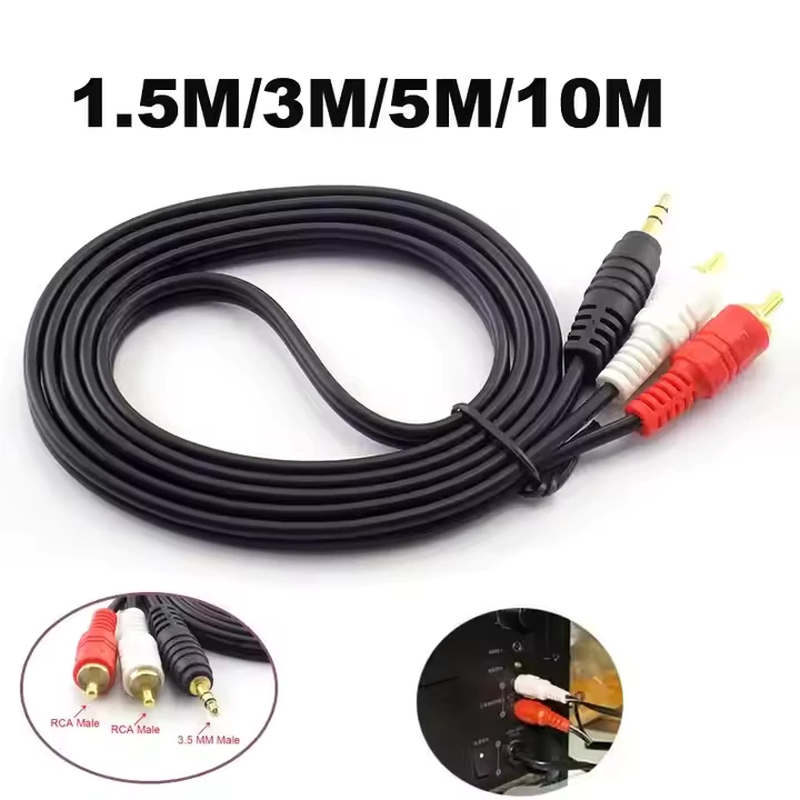 สายสัญญาณเสียง 1.5M/3M/5M/10M/15M สายสัญญาณเสียง 1 ถึง 2 สายเชื่อมต่อ 3.5 มม.