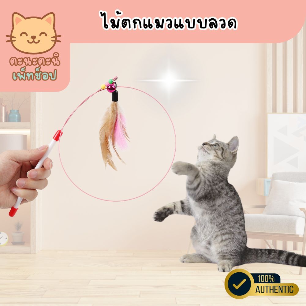 ไม้ตกแมว ไม้ล่อแมว แบบลวด ยาว 90 ซม. [ส่งไวจากไทย]