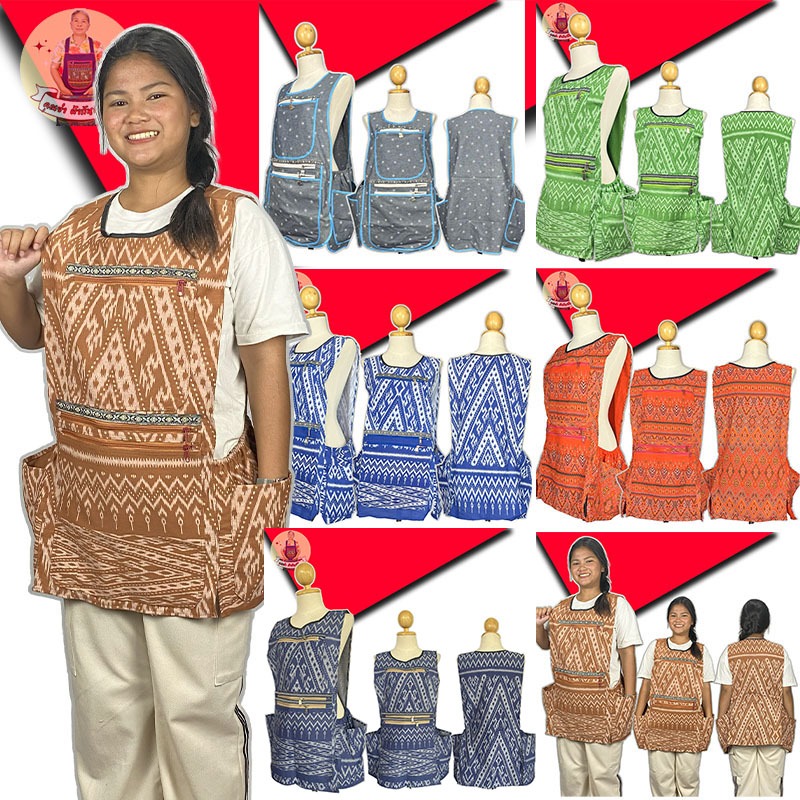 ผ้ากันเปื้อนแบบเสื้อ 5กระเป๋า 3ซิป