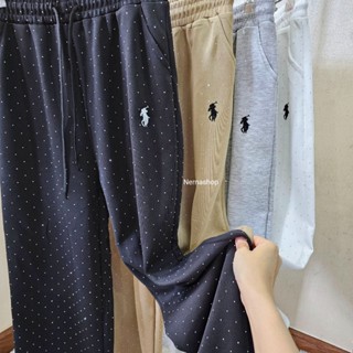 กางเกงขายาวปักม้า ผ้ายืดหนารีดเพชรวิ้งๆ สวยหรูลักชูรี่ มีกระ…