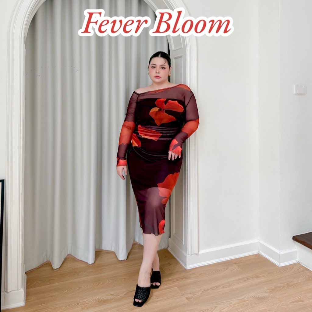 Lady M | Fever Bloom Dress plussize เดรสผ้าซีทรูพิมพ์ลายสำหรับสาวอวบ สายแซ่บ สวย เย้ายวน ใส่ปาร์ตี้กลางคืน ดินเนอร์ ทะเล