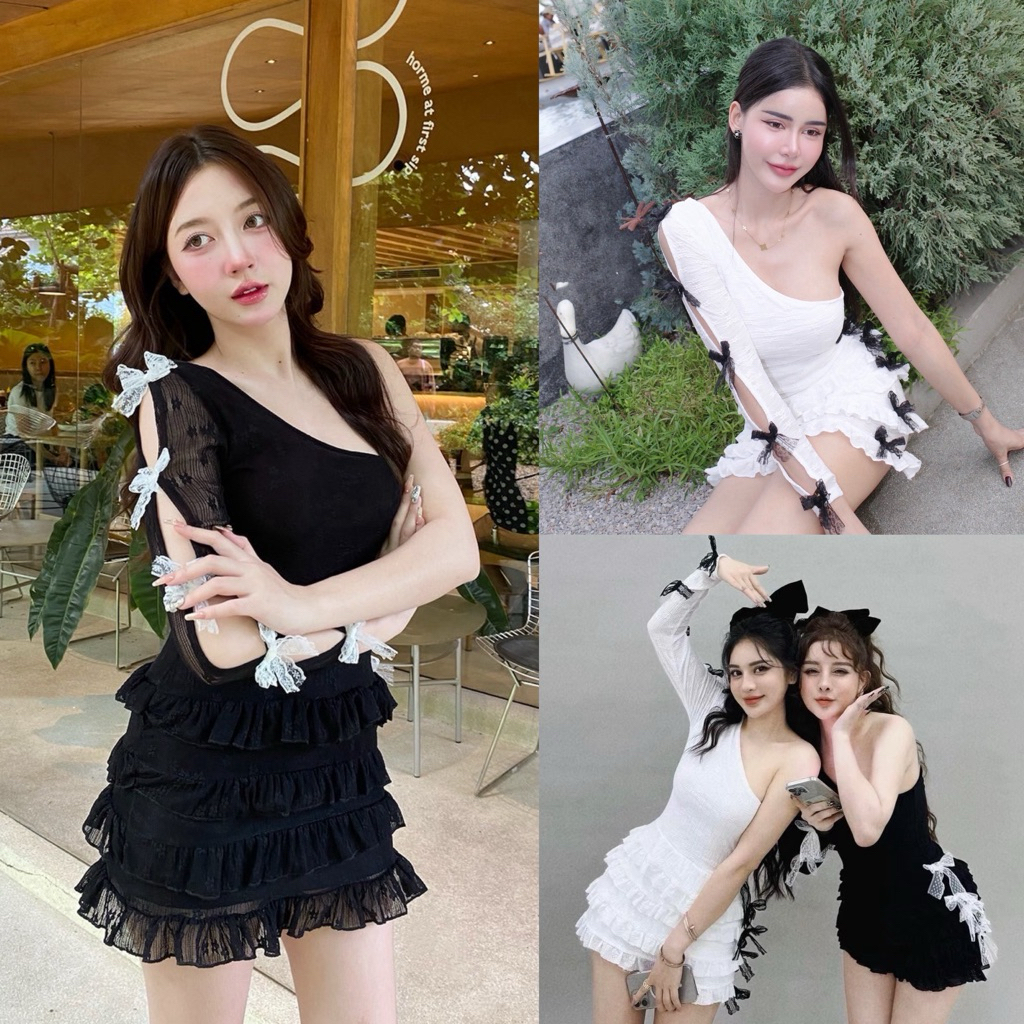 Teera❤️พร้อมส่ง✨มินิเดรสแบบ พ.ส เวียดนาม⛩️ซับในทั้งชุแฃด แต่งลูกไม้โบว์ goodluck
