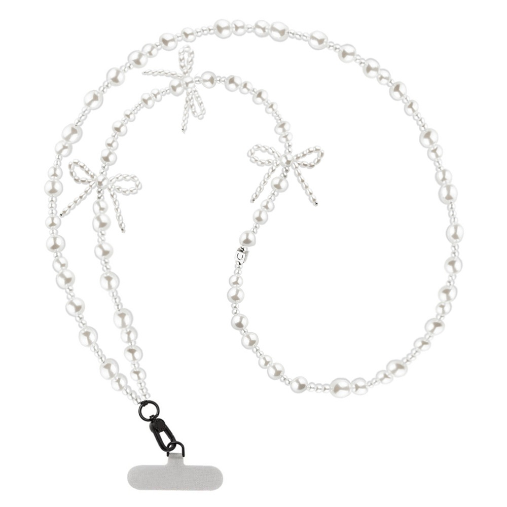CASETiFY Snowflake Bow Diagonal Cross Chain Mobile Rope Strap Silver White Bead Decoration Cross Chain Rope Pearl Versat