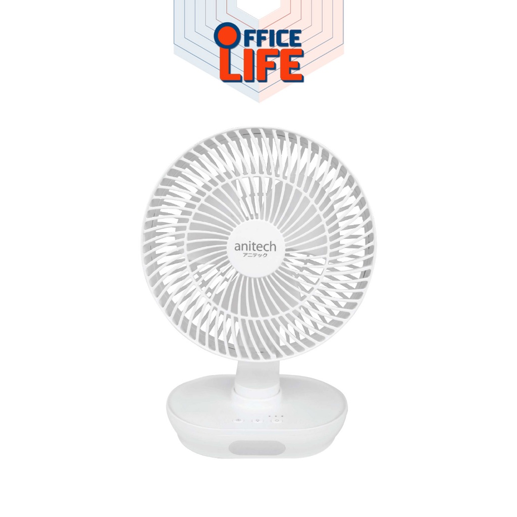 Anitech (แอนิเทค) พัดลมตั้งโต๊ะ พัดลมชาร์จไฟ รุ่น SMF-09 สีขาว ขนาด 8นิ้ว ( 1 เครื่อง )