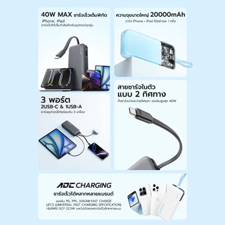CUKTECH LPB200N แบตสำรอง ชาร์จเร็ว 20000 mAh มาตรฐาน CE / CCC USB-C 40W และ USB-A 33W -1Y