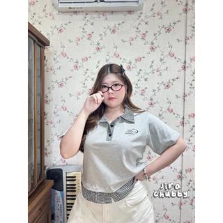 ✅เข้าเพิ่ม พร้อมส่งค่า/JR/ เสื้อโปโลสาวอวบ ไซส์อก40-52 ปก สาบกระดุมและชายตัดต่อผ้าลายสก็อต น่ารักมาก #เสื้อไซส์ใหญ่