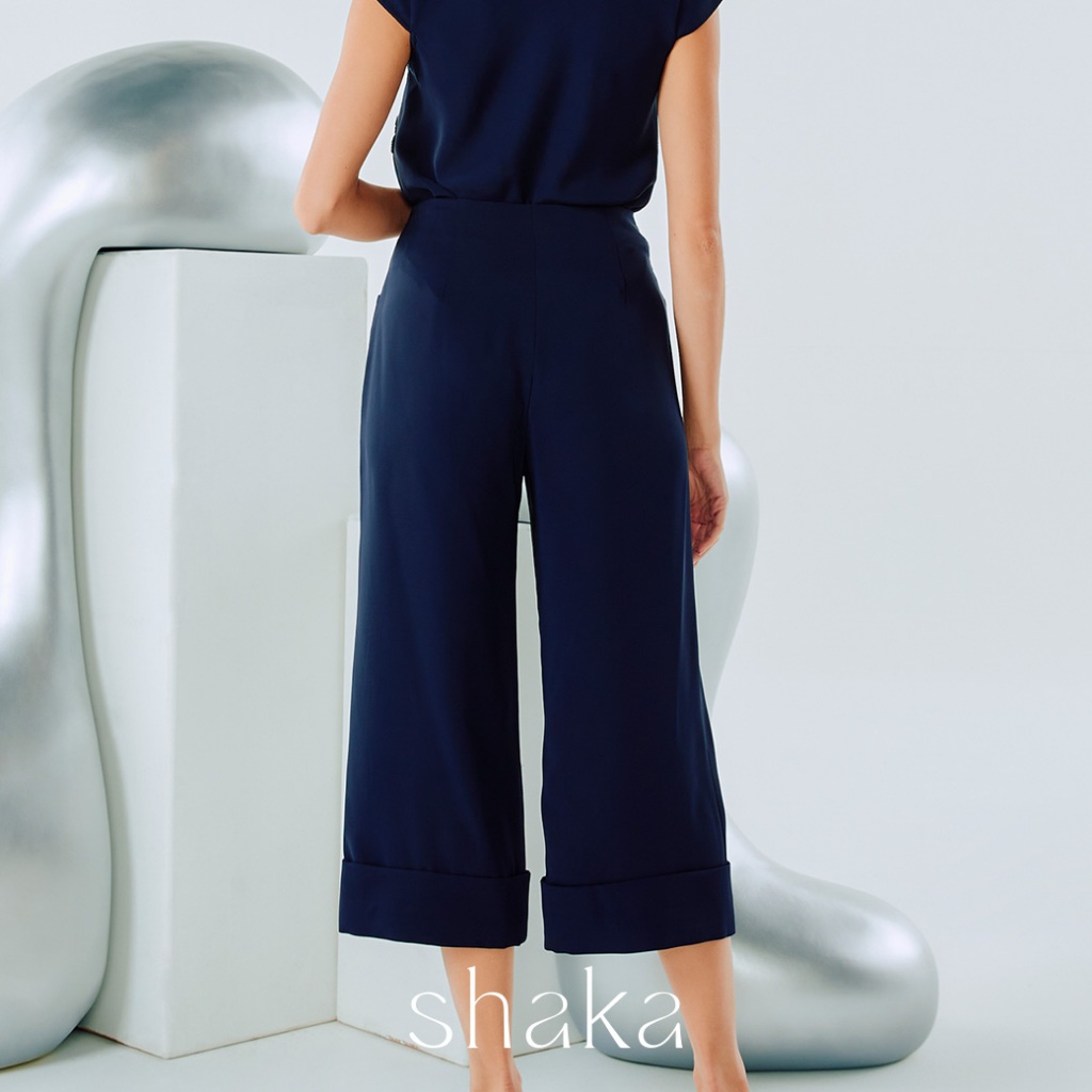 Shaka AW24 Culottes Trousers กางเกงคูล็อต ขาสามส่วน ปลายขาพับเบิ้ล (NAVY) PN-8240707 — صورة 5