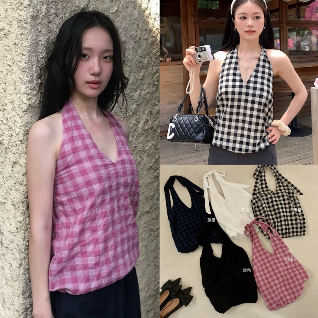 🧡🧵 🇰🇷 W6172 เสื้อแขนกุดคล้องคอ ผ้าลาย/เรียบ คอวี ทรงน่ารักมากๆค่า ผ้าแฟชั่นเกาหลี TAG WG.WE 🧵🧡
