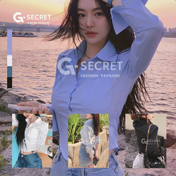 เสื้อเชิ้ตแขนยาวครอป เสื้อแฟชั่นผู้หญิง สไตล์เกาหลี เว้าเอว งานรัดรูป ผ้าคัตตอล Lady Clothing