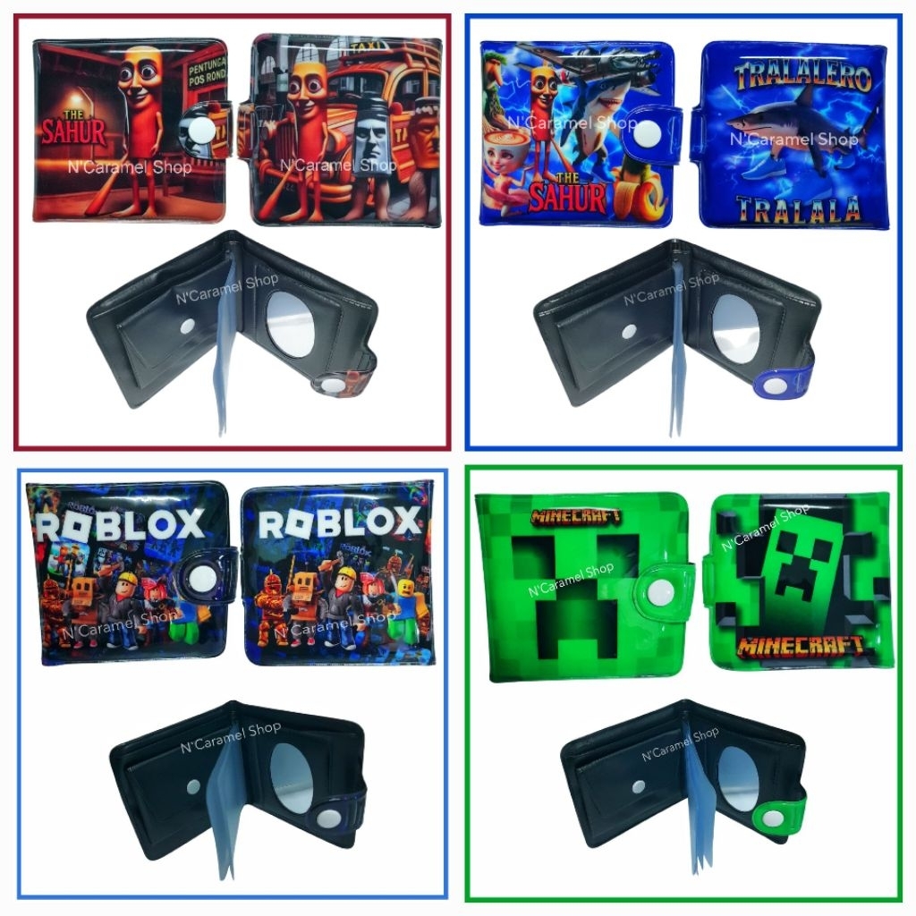 กระเป๋าสตางค์เด็กใบสั้น ลาย MINECRAFT และ ROBLOX แบบ 2 พับ รุ่นปิดเปิดแบบกระดุม