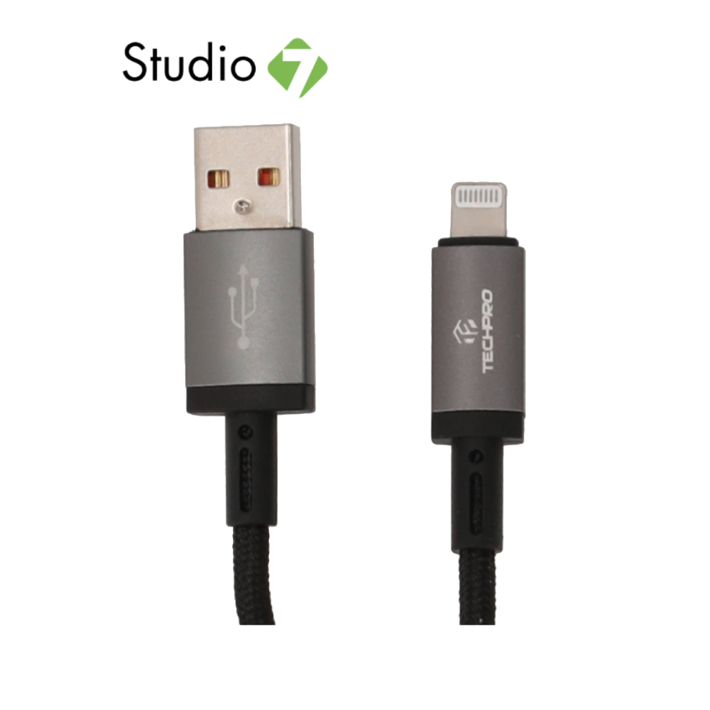 สายชาร์จ TECHPRO USB-A to Lightning Cable 2.4A Fast Charge 1M. Titanlink Black (TP-C07) by Studio7