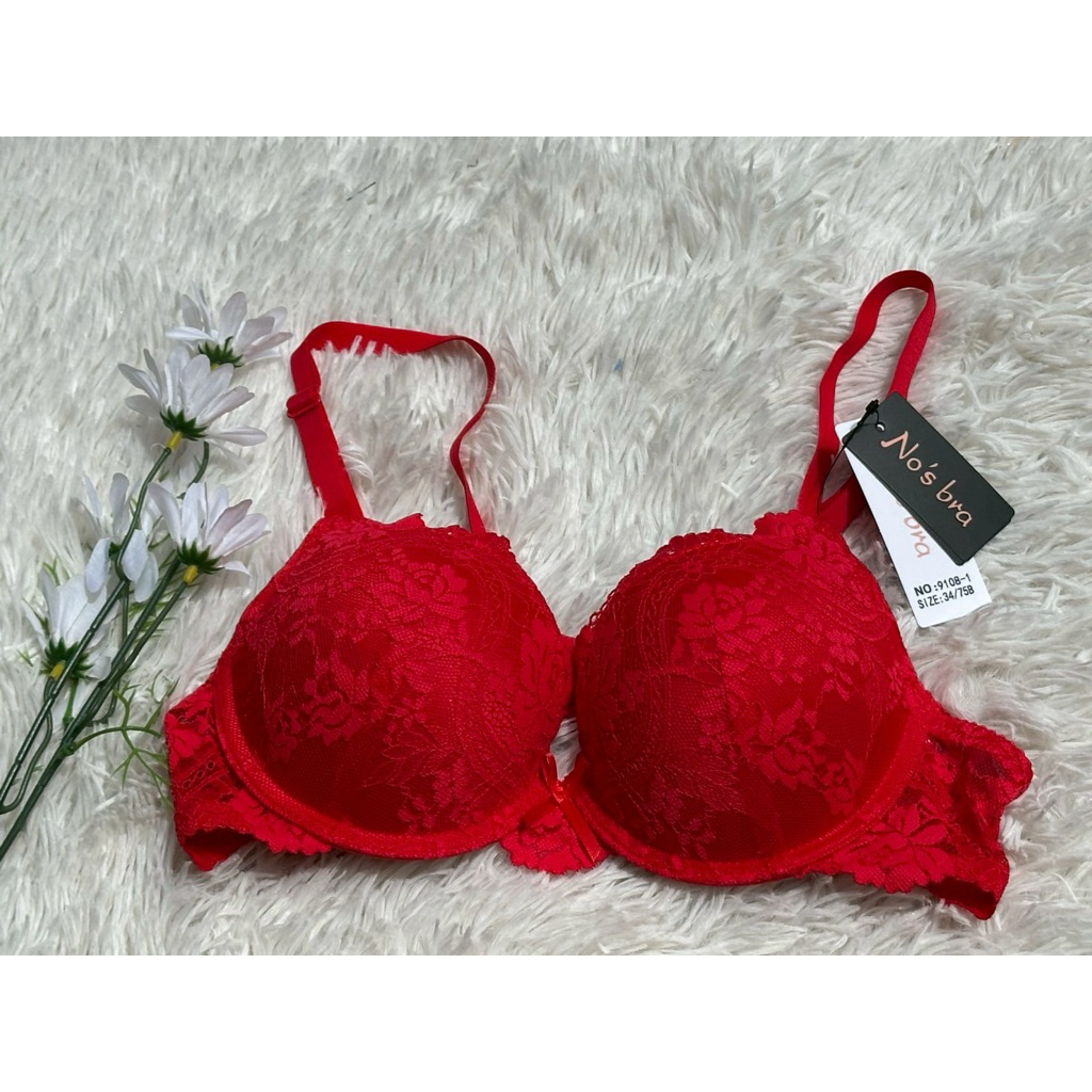 เสื้อชั้นใน คัพ B มีโครง มีฟองน้ำนิดหน่อย ผ้าลูกไม้นิ่ม ยี่ห้อ โนบรา #9108