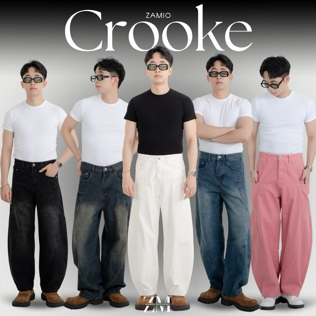 CROOKE BAGGY Jeans กางเกงยีนส์เอวสูงทรงกระบอกใหญ่ขาพอง