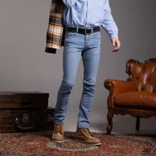 Jack Russel - Men Jeans กางเกงยีนส์ผู้ชาย ทรงกระบอกเล็ก - Klassik J-1106/LB Slim Fit Cargo Stretch Denim Light Blue
