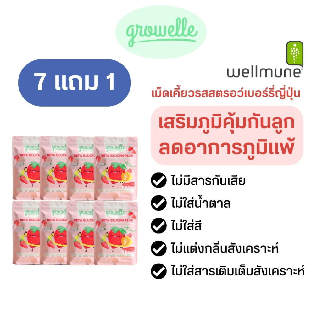 【7 แถม 1】รสสตรอว์เบอร์รี่ Growelle Beta Glucan Plus วิตามินเด็ก เสริมภูมิคุ้มกัน ลดภูมิแพ้