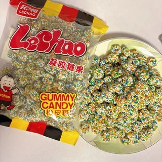 Lechao ขนมเยลลี่เคลือบเกล็ดน้ำตาลหลากสีขนาด 1กิโล รสเปรี้ยวหวาน รูปทรงกลม/วงแหวน กรุบนอกหนึบใน ขนมขบเคี้ยวสุดฮิต