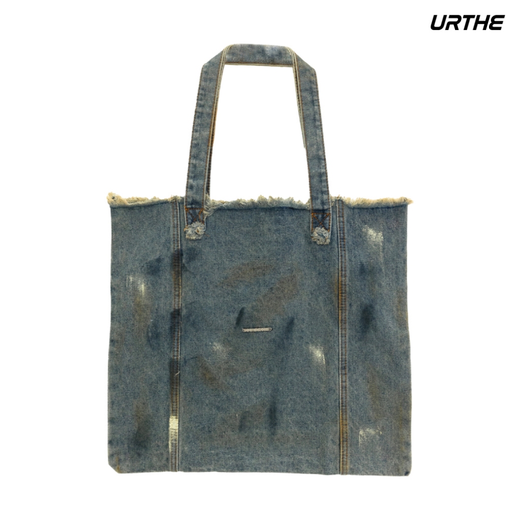 URTHE - กระเป๋า ผ้ายีนส์ รุ่น RAWLINE 001 THE STAINED TOTE