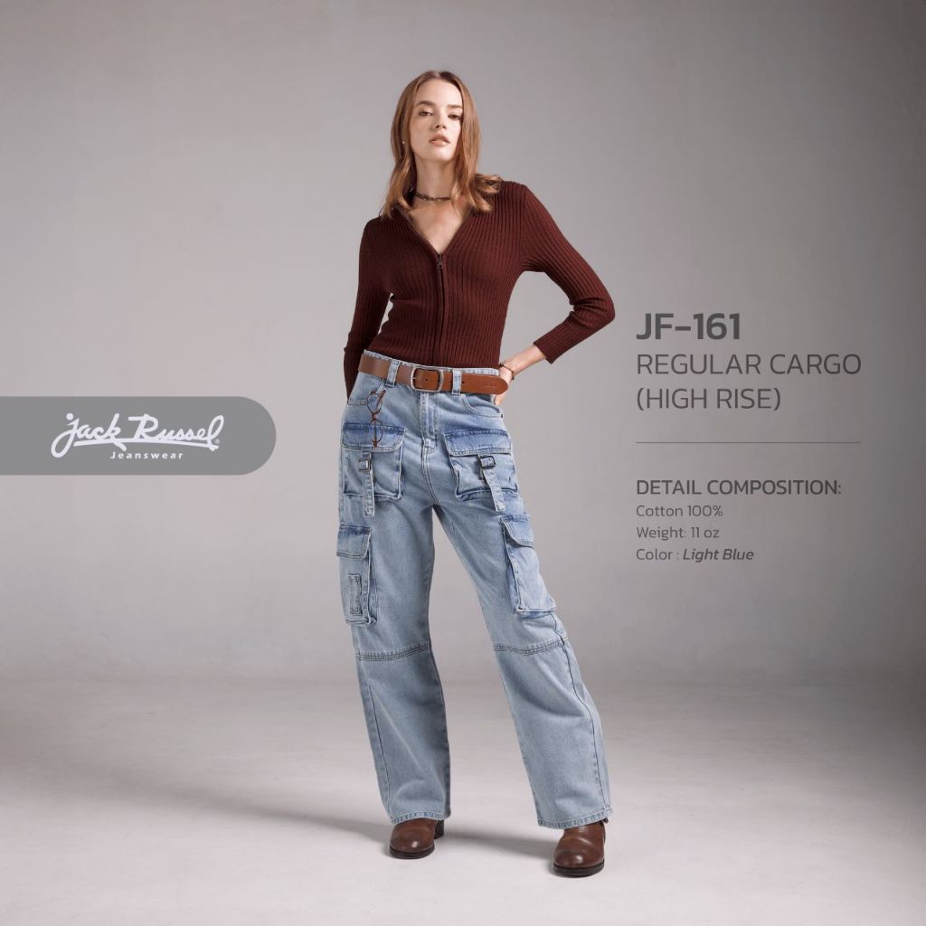 Jack Russel - Women Cargo  กางเกงยีนส์ผู้หญิงคาร์โก้ - Handwerk JF-161 Regular Cargo Light Blue High Waisted