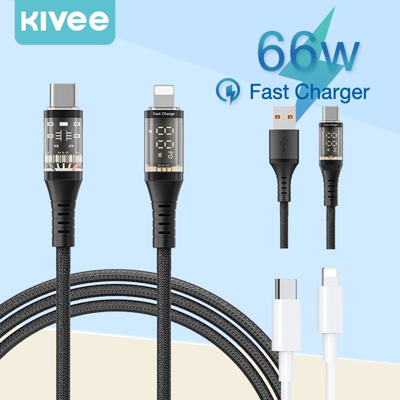 KIVEE สายชาร์จ สายชาร์จเร็ว 66W Type c USB พร้อมจอแสดงผลดิจิทัล  โอนข้อมูล ใช้สำหรับ iPhone Samsung