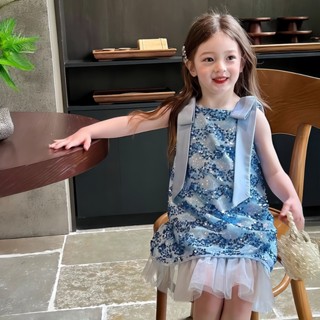 ชุดเดรสเกาหลีสไตล์ประดับเลื่อม ชุดแขนกุดหางนางเงือกสำหรับเด็…