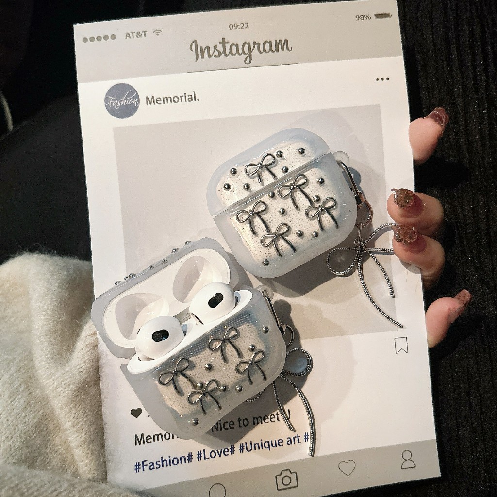 พร้อมส่งจากไทย เคสหูฟัง โบว์เงิน เคสแอร์พอต สำกหรับรุ่น Airpods 1/2/gen2 Airpods pro/Pro2 Airpods 3/
