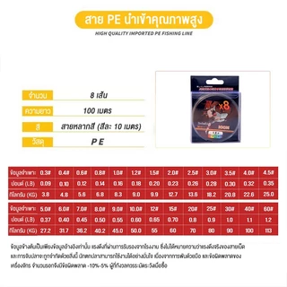 Hamigreen สายเบ็ดลวดถัก สาย PE สายตกปลาPE JOF x4 สายเอ็นตกปลา ถัก 8 หลากสี เหนียว ทน สายพีอี ยาว 100 เมตร PE x8
