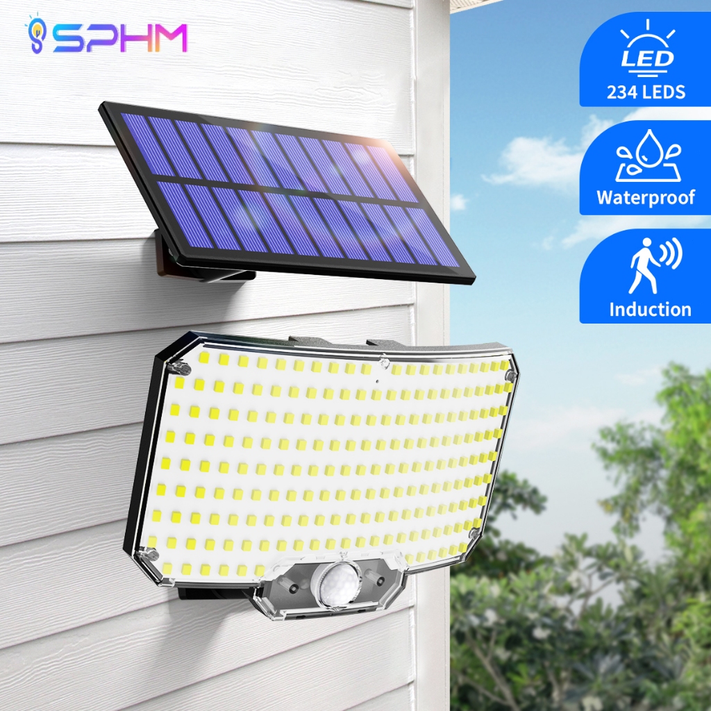 ไฟโซล่าเซลล์ 234LED ตรวจจับความเคลื่อนไหว IP65 กันน้ำ ติดผนัง/สนาม สว่างอัตโนมัติเมื่อฟ้ามืด