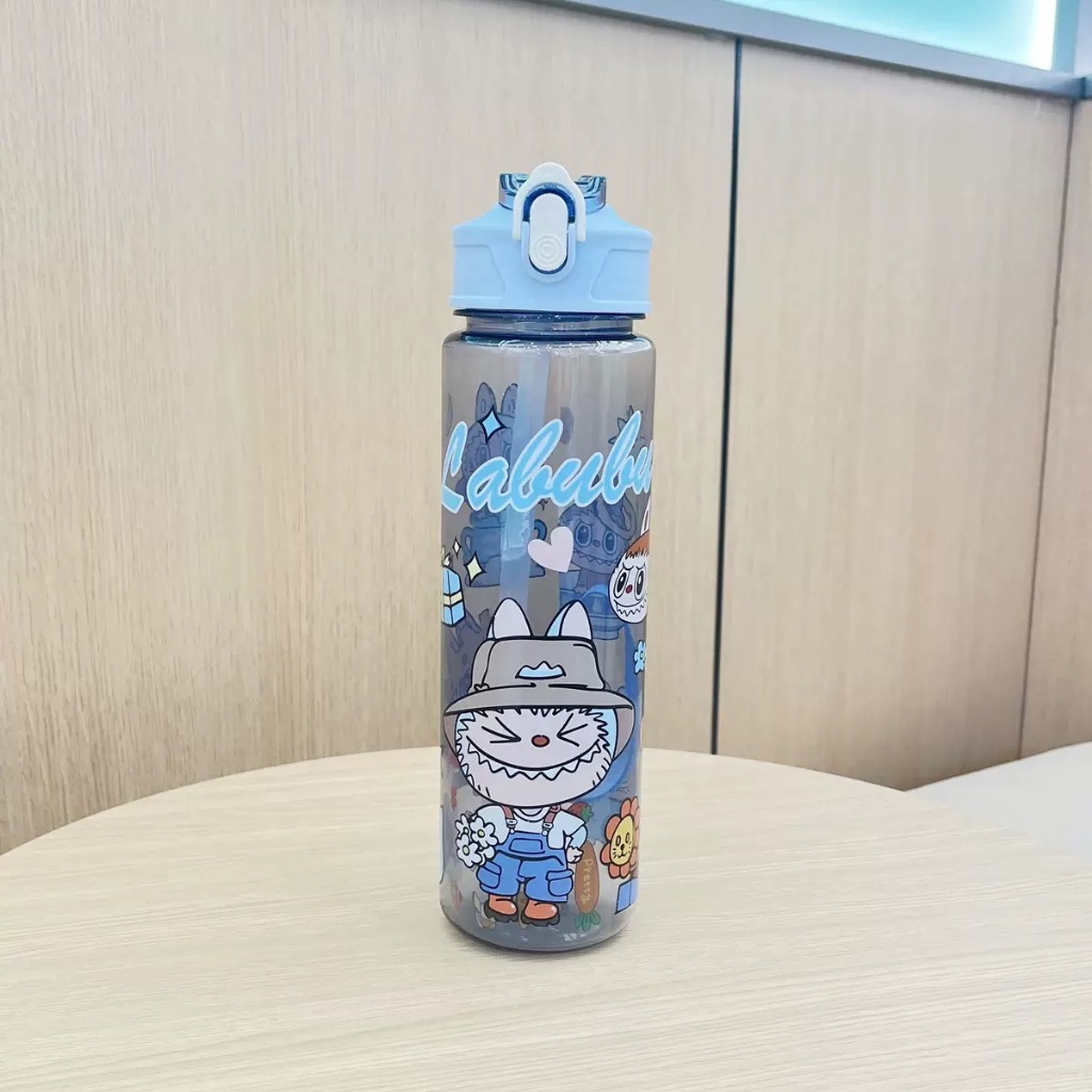 Labubuถ้วยน้ํา สีฟ้า ลากูบุ, ขวดน้ําฟางลาบู ป้องกันการรั่วซึมขนาดใหญ่, การ์ตูนพร้อมหลอด 700มล. ขวดฟางโปร่งใสที่มีสีสันเด - รูปที่ 5