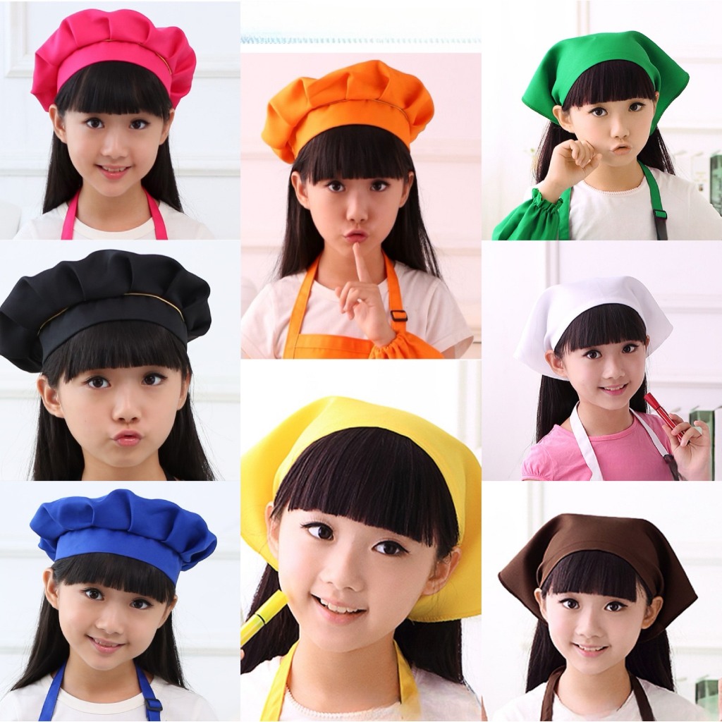 (พร้อมส่ง) ผ้าคลุมศีรษะเด็กกันเปื้อน หมวกเด็ก หมวกสามเหลี่ยม หมวกเชฟ สำหรับกิจกรรมต่างๆ