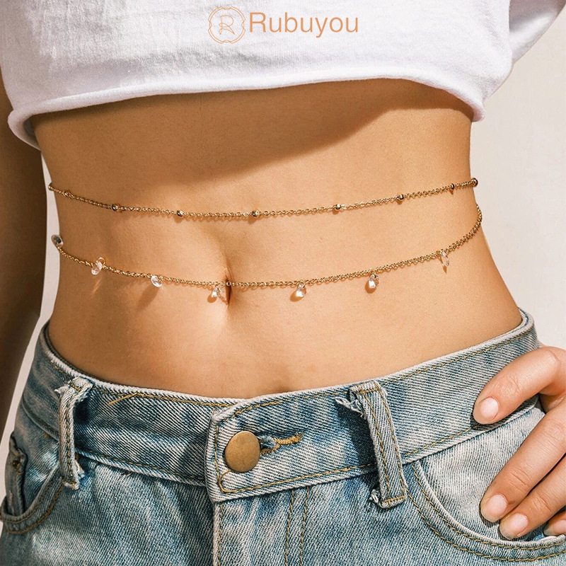 Rubuyou สร้อยเอวสองชั้น ใส่คู่บิกินี่ ผู้หญิง โบโฮ แฟชั่น วินเทจโซ่เอว ชายหาด โซ่ร่างกาย แฟชั่น เครื่องประดับ-COD