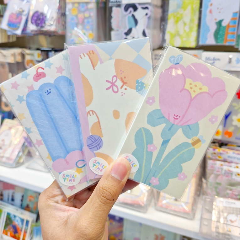 ✨มีลายใหม่นะ!✨Memo pad กระดาษโน๊ต โพสอิท สุดน่ารัก สีพาสเทล ดอกไม้ ขนมหวาน [Smiletime.Studio]