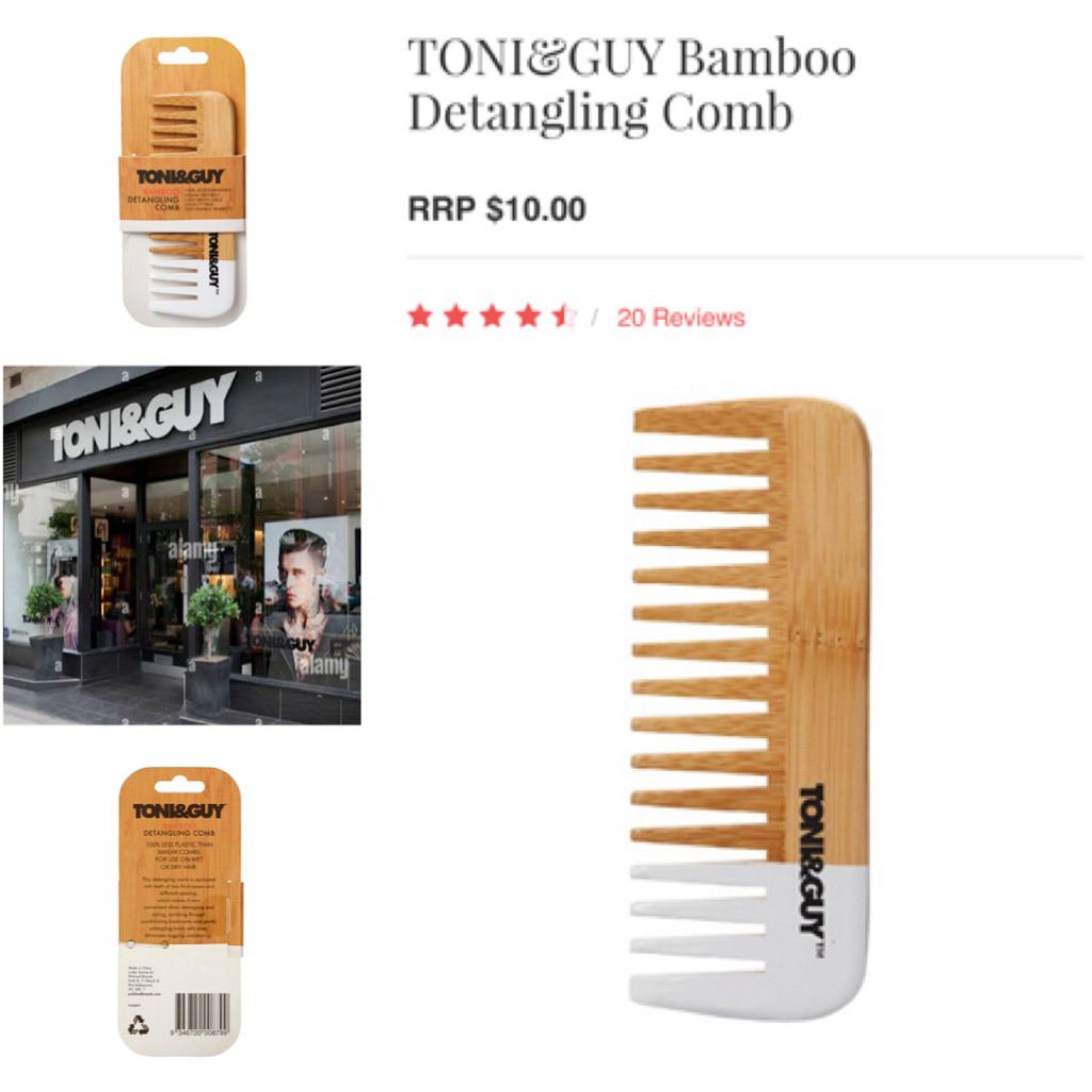 TONI&GUY Bamboo Detangling Comb หวี หวีไม้เพื่อสุขภาพ #ของแท้ 100% ไม่มีไฟฟ้าสถิตย์ ผมไม่แตกปลาย