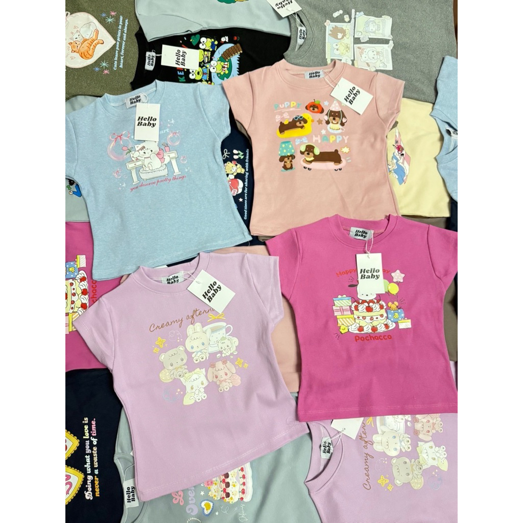 เสื้อครอป baby tee🏷️ป้าย Hello Baby ผ้านุ่ม สกรีนลายน่ารัก🍎