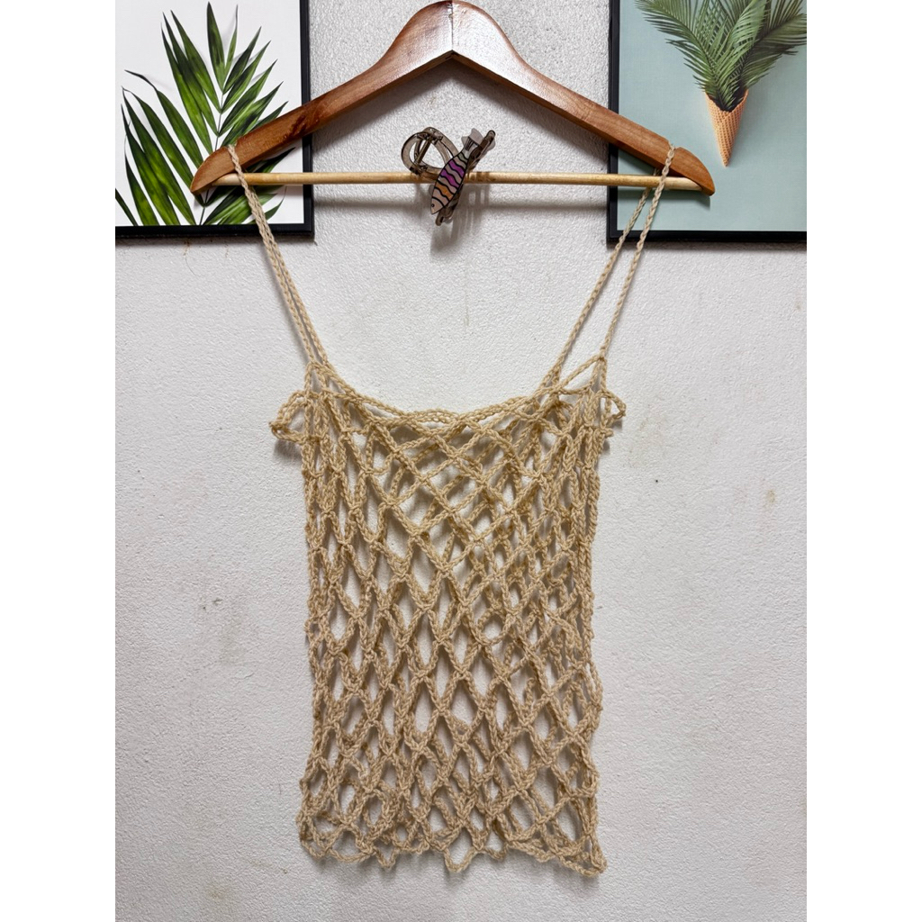เสื้อไหมพรมถัก สายเดี่ยว ลายตาข่าย ใส่เที่ยวทะเล ใส่คลุมบิกินี