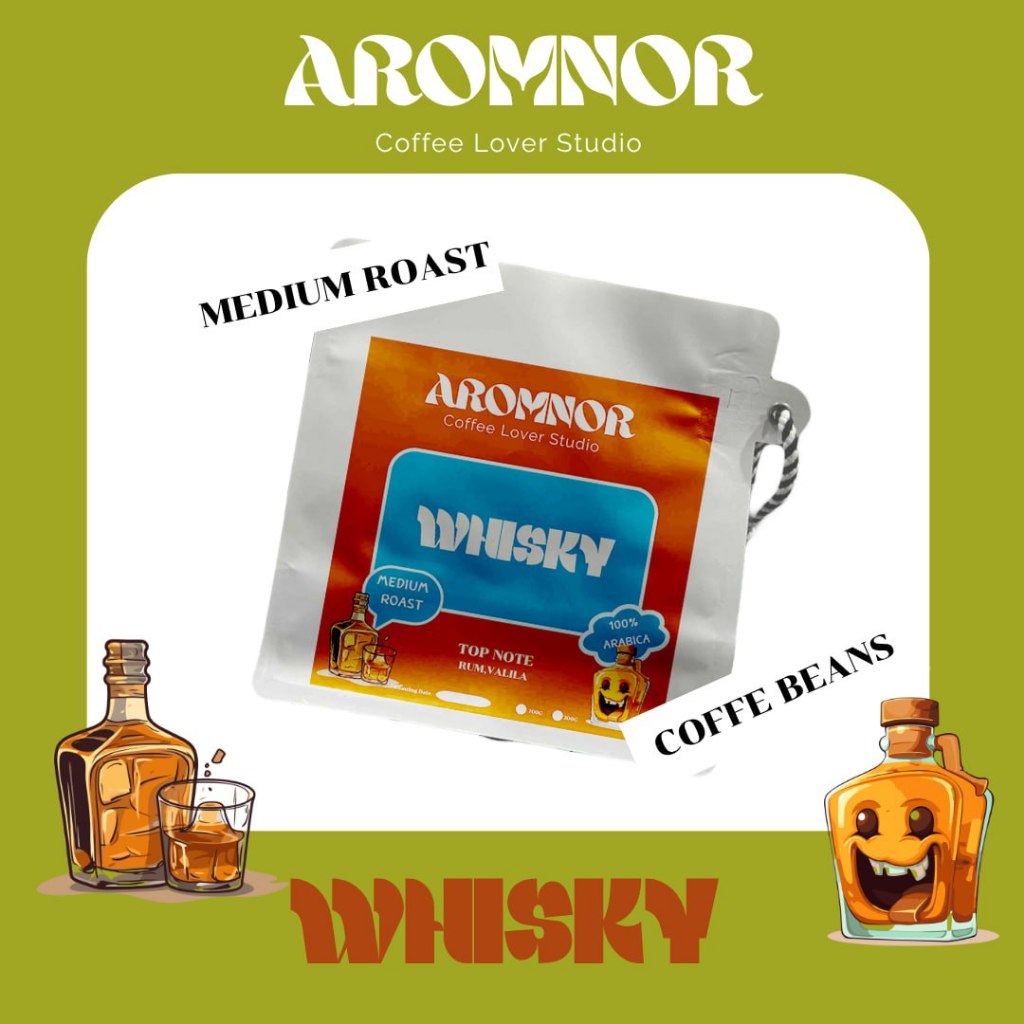 เมล็ดกาแฟคั่ว "แต่งกลิ่น" วิสกี้ [[Aromnor]]  Whiskey Infused Blend Coffee Bean