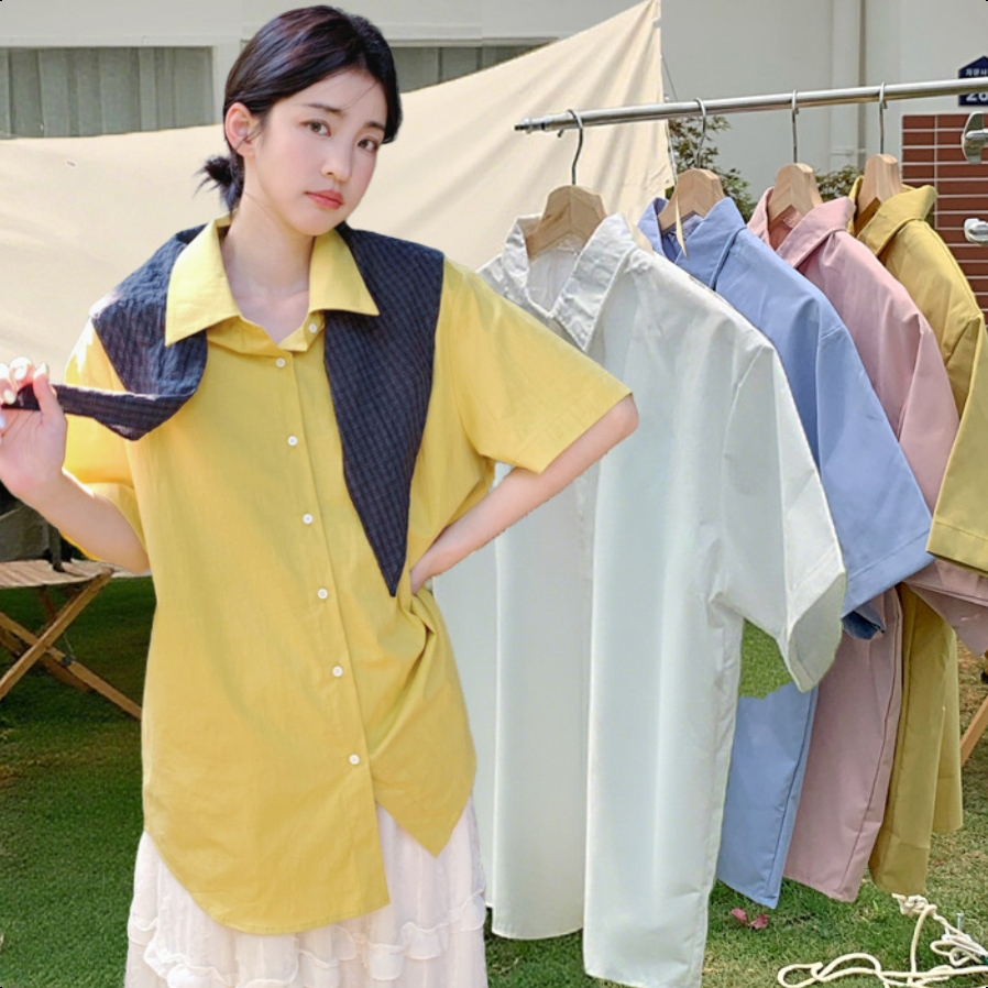 เสื้อเชิ้ตผู้หญิง แขนสั้น สีกรม TFB Workwear