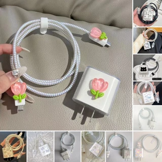 5In1 ฝาครอบป้องกันสายชาร์จ Charger Protector เคสป้องกันสายเคเบิลข้อมูลแมวน่ารัก เคสแบบนิ่มสำหรับชาร์จ เหมาะสำหรับ IP 20W