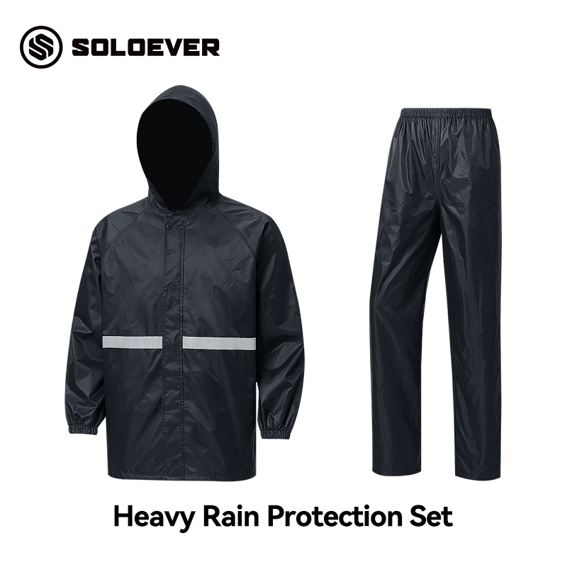 ​SOLOEVER เสื้อกันฝน เสื้อกันฝนแบบ 2 ชิ้น กันฝนและกันน้ำ พร้อมหน้ากากใสและฮู้ดปรับได้ เหมาะสำหรับนักปั่นจักรยาน